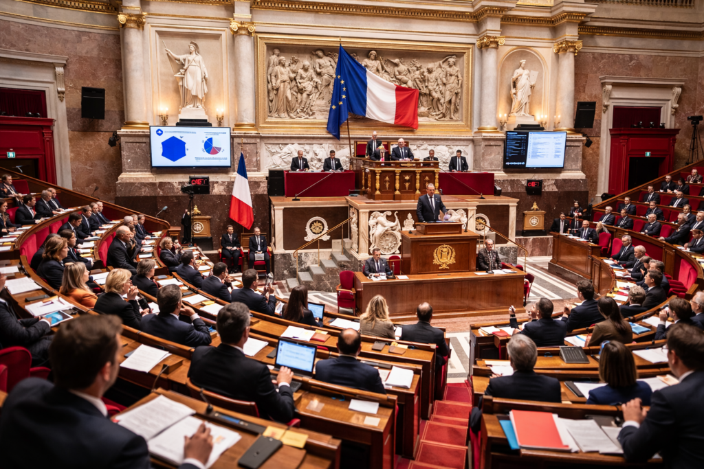 système politique français avec Assemblée nationale et débat parlementaire